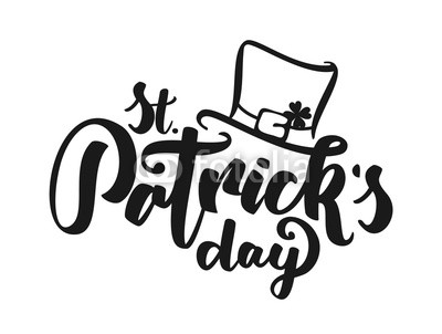 Vector illustration: Hand drawn brush lettering composition of St. Patrick's Day with leprechaun hat.