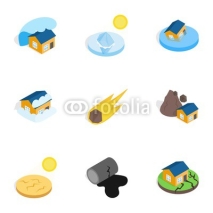 Natural disaster icons, isometric 3d style