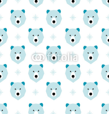 Seamless  polar bear and geometric  winter christmas  pattern in ice blue background