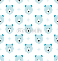 Fototapety Seamless  polar bear and geometric  winter christmas  pattern in ice blue background