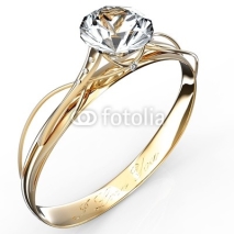 Naklejki Golden ring with diamond isolated on the white