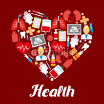 Health heart medical vector poster of medicines