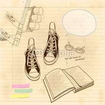 still life of book and shoes
