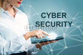 Cyber Security text with business woman