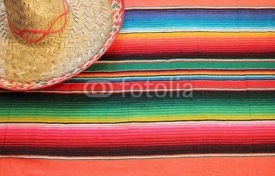 Fototapety Mexican fiesta poncho rug colors with sombrero