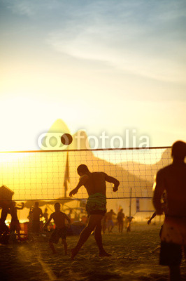 Brazilians Playing Beach Footvolley Rio de Janeiro Brazil Sunset