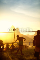 Naklejki Brazilians Playing Beach Footvolley Rio de Janeiro Brazil Sunset