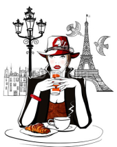 Naklejki Paris - woman on holiday having breakfast