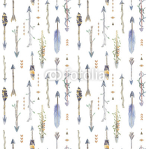 Fototapety Watercolor boho seamless pattern with arrows.  Decoration native