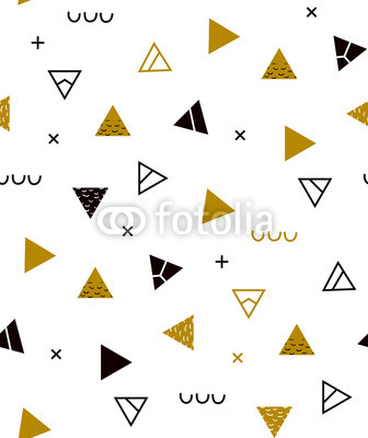 Seamless pattern Geometric gold pattern for fashion and wallpaper. Memphis style for fashion. Pattern with colored triangles