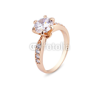 Jewellery ring with diamond isolated on white