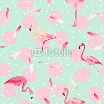 Naklejki Flamingo Bird Background. Flamingo Feather Background. Retro Seamless Pattern