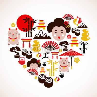 Heart shape with Japan icons
