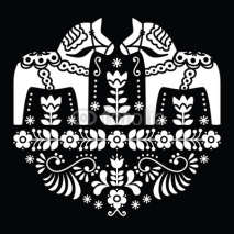 Fototapety Swedish Dala or Daleclarian horse floral folk pattern on black