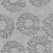 Fototapety seamless pattern, sunflowers. Abstract gray, black and white.