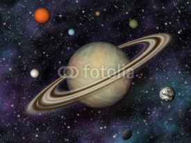Fototapety 3D Solar System. Saturn and its 7 largest moons.