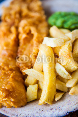 Traditional english food - Fish and chips with mushy peas