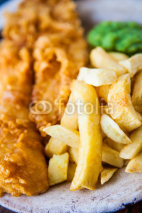 Fototapety Traditional english food - Fish and chips with mushy peas