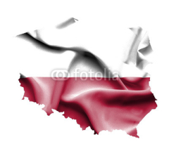 Map of Poland with waving flag isolated on white