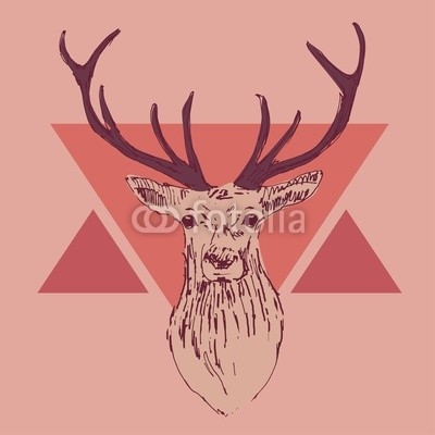 deer head engraving style, hipster, vintage illustration