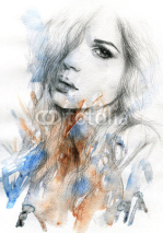 Naklejki Beautiful woman. watercolor illustration