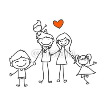 Fototapety hand drawing cartoon happy family