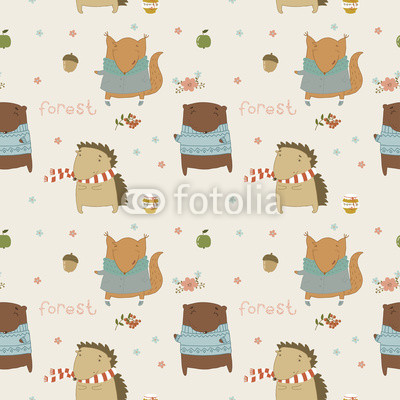 Cute seamless pattern with wild animals