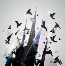 Paper Escape, Origami abstract vector illustration.