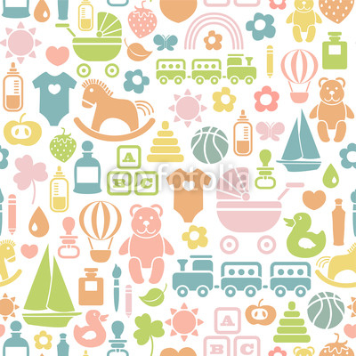 seamless pattern with colorful baby icons