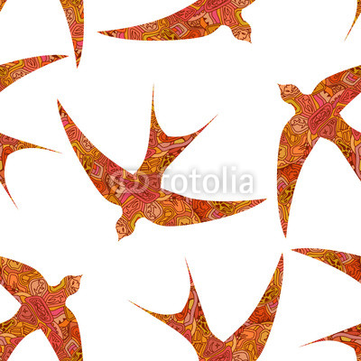 Seamless decorative tribal pattern with swallows. Vector illustr