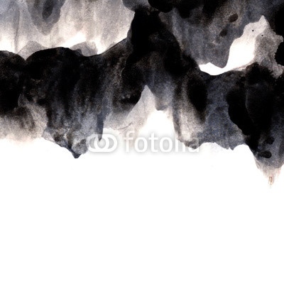 Black ink flow background with copyspace. Paint stains at the top and blank space for text. Abstract painted monochrome background, artistic backdrop