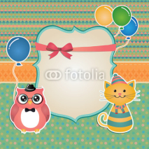 Vector Hipster Animals birthday party invitation card design.