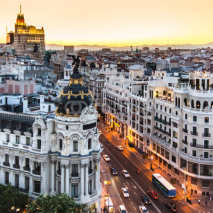 Naklejki Panoramic view of Gran Via, Madrid, Spain.
