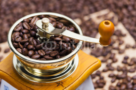 detail of coffee mill with coffee beans