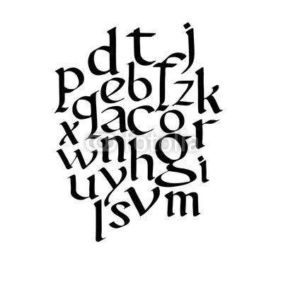 Vector hand drawn medieval alphabet. Old manuscript style letters. Based on foundational font