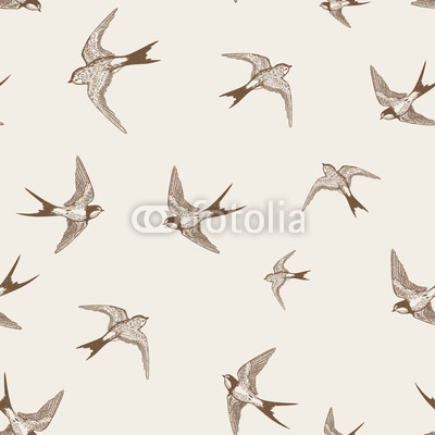 vintage pattern with white little swallows