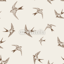 Obrazy i plakaty vintage pattern with white little swallows