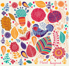 Floral pattern with bird