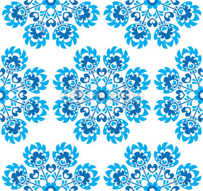 Seamless blue floral Polish folk art pattern - wycinanki