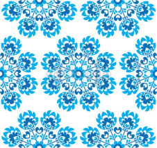 Naklejki Seamless blue floral Polish folk art pattern - wycinanki