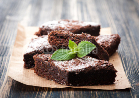 Naklejki Cake chocolate brownies on wooden background