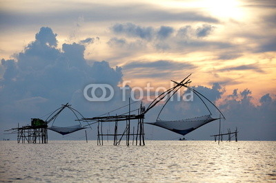square dip net at sunrise time from phattalung  , thailand