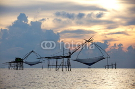 Naklejki square dip net at sunrise time from phattalung  , thailand