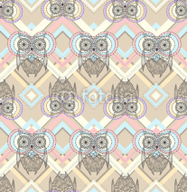 Fototapety Cute owl seamless pattern with native elements