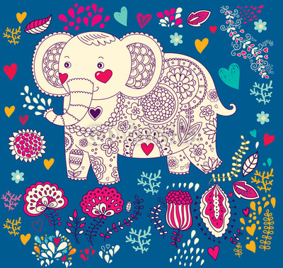 Vector holiday illustration with elephant