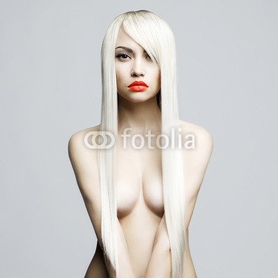 Nude blonde with long hairs