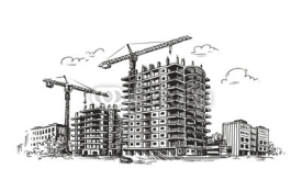 Urban construction, building sketch. City, house, town vector illustration