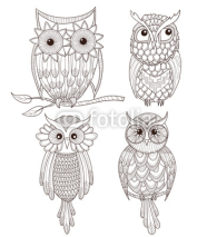 Fototapety Set of cute owls.