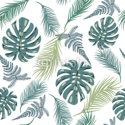 Tropical trendy seamless pattern with exotic plant leaves