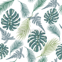 Naklejki Tropical trendy seamless pattern with exotic plant leaves